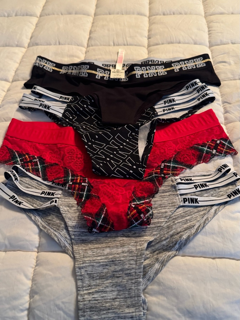 PINK Victoria's Secret Black, Red & Gray Bikini Panty 3-Pack